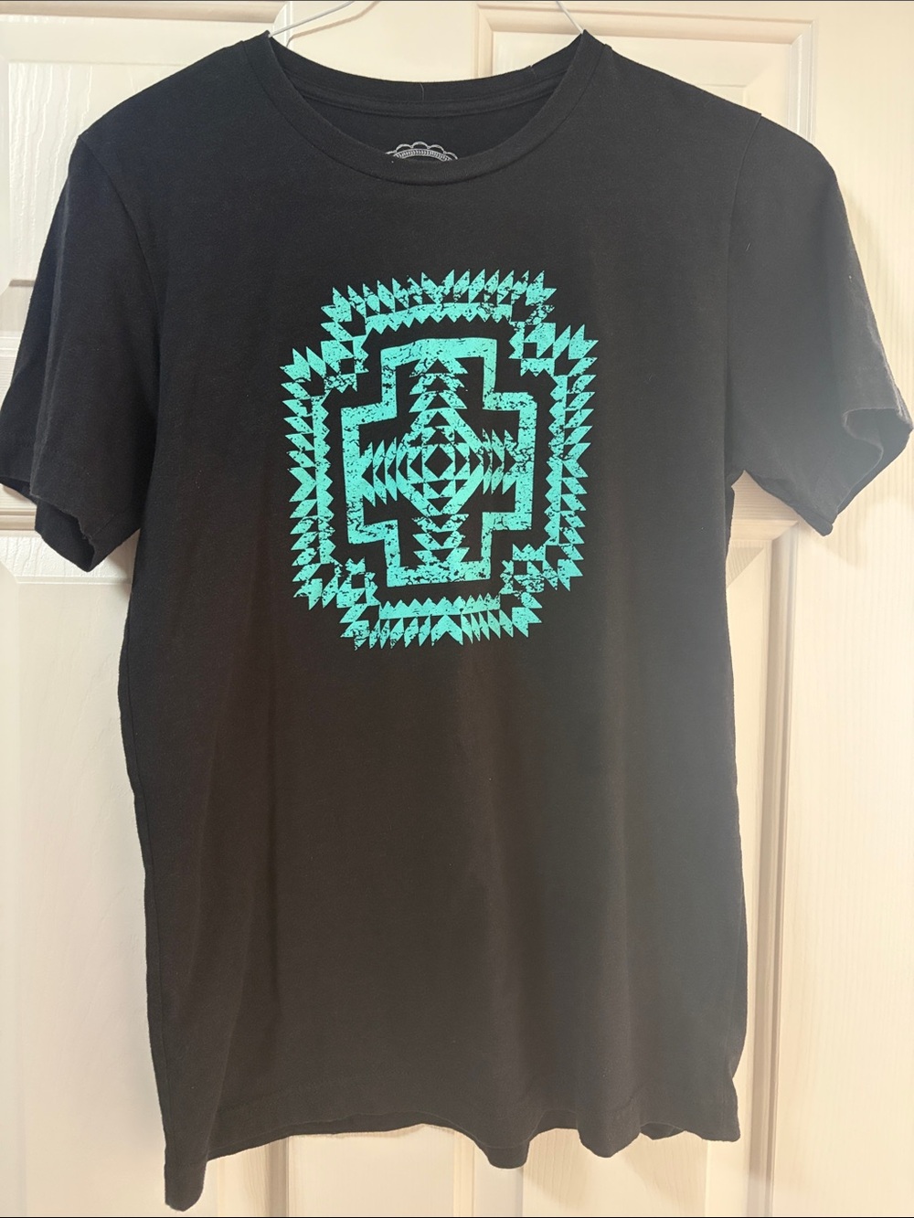 Black Short-Sleeve Tee with Turquoise Geometric Graphic